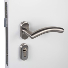 Gedotec Door Handle Door Handle Stainless Steel L Shape on Oval Rosette | Model Vienna | Handle Set Oval PZ - Profile Cylinder | 1 Door Fitting - Door Fittings - Door Knob Rotatable