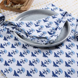 TARAN LIVING Cotton Cloth Napkins Natural Reusable Fall Dinner Napkins Reusable Machine Washable Fabric for Events, Gift, Home Decor - Blue, 18x18 Inches - Pack of 4