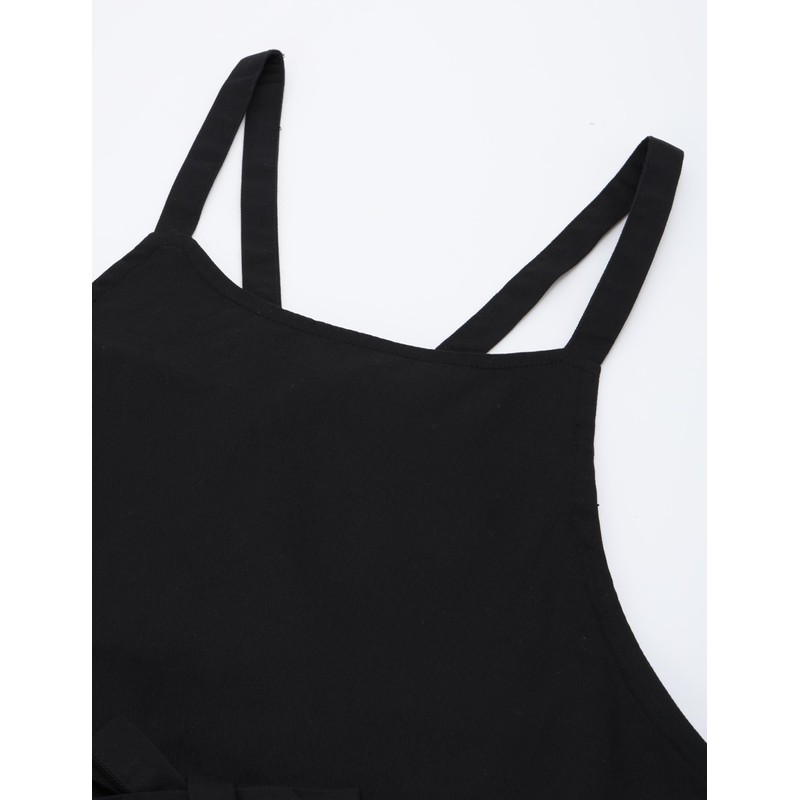 Edwin Apron with Front Ties Solid Color, Side Pockets, Black,