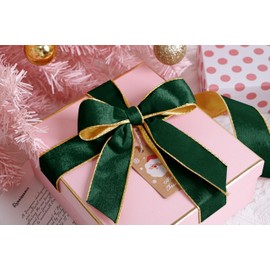 Green Wide Velvet Ribbon Wired for Christmas Tree, Garland, Wreath, 1.5 Inch 10 Yards