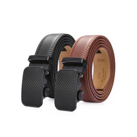 Mio Marino Mens Belt - Simple Adjustable Buckle with Genuine Leather - Modern Dress Ratchet Belts for Men - 2 Pack - Diagonal Weave - Deep Charcoal & Burnt Umber - Adjustable from 28" to 44" Waist