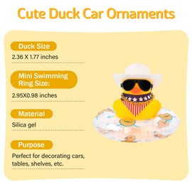 wonuu Rubber Duck Car Decorations Cute Car Accessories Dashboard Car Ornament with West Cowboy Hat Swim Ring Colour Necklace and Sunglasses, B_White Horizontal Scarf Clear Ring