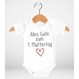 SpecialMe® Baby Bodysuit Short-Sleeved with German Text "Alles Gute zum 1. Mother's Day heart gift for newly-baked mum boy moms. -