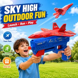 Foam Airplane Launcher Toy for Kids – Outdoor Glider Plane Game with LED Lights for Park & Backyard Play