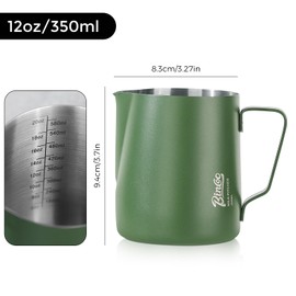 Milk Frothing Pitcher – Stainless Steel Latte Art Pitcher for Steaming and Frothing Milk – Espresso Coffee Milk Jug with Handle – Barista Tool for Latte, Cappuccino(Green-12oz)