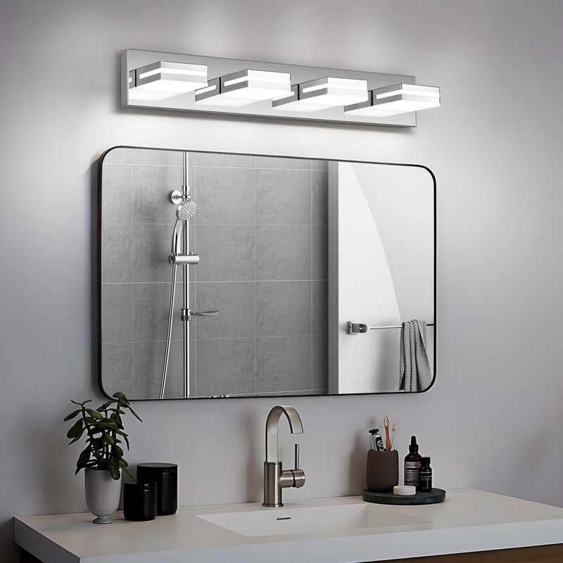 JZEKVN Modern LED Bathroom Lights Fixtures(4-Light),Stainless Steel Chrome Acrylic Wall
