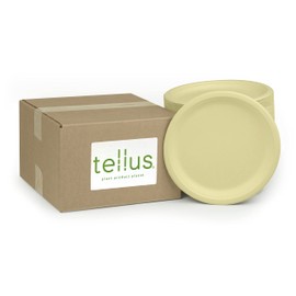 Tellus Products, Eco-Friendly (125-Count) 10-Inch Disposable Plates - Compostable, Durable Tableware - Grown & Made in the USA - No PFAS Added (Natural Color)