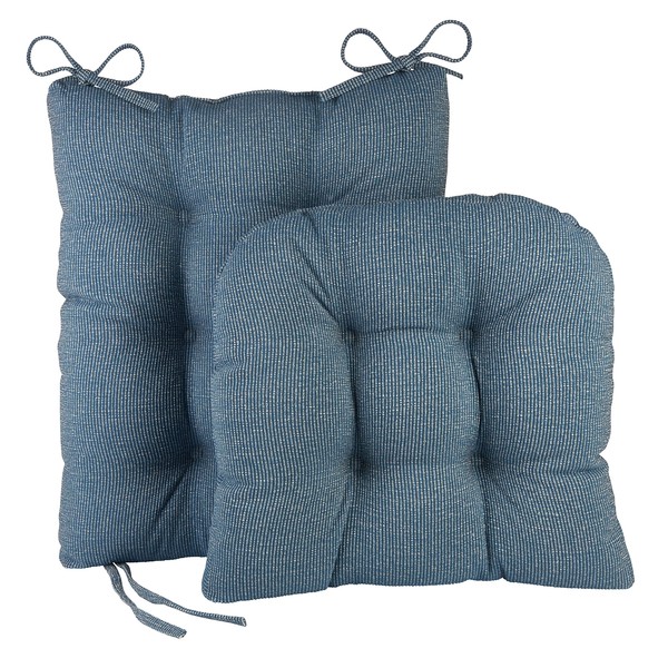 Klear Vu Omega Non-Slip Rocking Chair Cushion Set with Thick Padding and Tufted Design, Includes Seat Pad & Back Pillow with Ties for Living Room Rocker, 17x17 Inches, 2 Piece Set, Blue