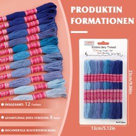 Tundi Filo da ricamo, 12 fili di filo da ricamo serie blu, filo per punto croce, per braccialetti e ricami