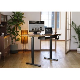 YDN Electric Standing Desk with Spacious Keyboard Tray, 48 Inch Height Adjustable Desk, Brown Stand Up Desk, Computer Office Desk, Rustic Brown