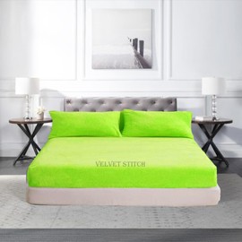 Teddy Fleece Fitted Bed Sheet Thermal Warm Luxury Fluffy Cuddly Cosy Bedding Super Soft Bedsheet (Lime, King)