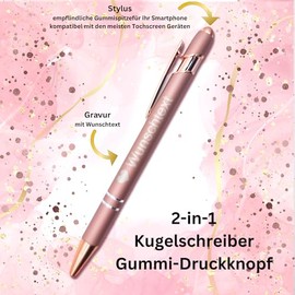 Personalisierter Kugelschreiber Rosegold, Kugelschreiber mit Gravur ab 1 St√ºck, Wunschtext mit Schriftartwahl und optional Motiv (1er Pack)