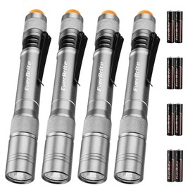 EverBrite Pen Light, 100LM Pocket Flashlights, Aluminum LED Pen Flashlights with Clip, 8 AAA Batteries Included, Pocket Flashlight for Camping, Emergency, Mechanic, Christmas Gift, Pack of 4, Gray
