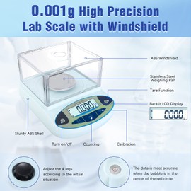 FOUR E'S SCIENTIFIC Lab Scale 300g x 0.001g Accuracy - High Precision Laboratory Analytical Balance with Windshield Digital Scientific Scale Jewelry/Kitchen Scale