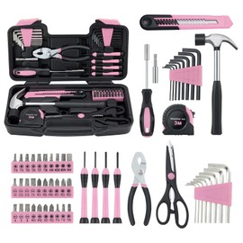 MARTCOLOR 58 Piece Household Tool Set, General Household Hand Tool Kit with Plastic Toolbox Storage Case, All Purpose Household Tool Kit for Women, Girls and Ladies, Pink