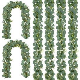CQURE 6Pcs Eucalyptus Garland,Artificial Eucalyptus Leaves Table Greenery Garland Wreath Vines for Wedding Party Table Bedroom Room Decor