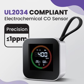 3-in-1 Portable Carbon Monoxide Detector - UL-Compliant CO Detector - Battery Powered Carbon Monoxide Detector for Home, RV, Camping, Travel with CO/Temp/Humidity Monitoring(1, Silver)