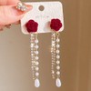 Long Chain Flower Drop Dangle Earrings for Women Sparkly Crystal