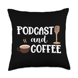 Podcast And Coffee Microphone Podcast Throw Pillow
