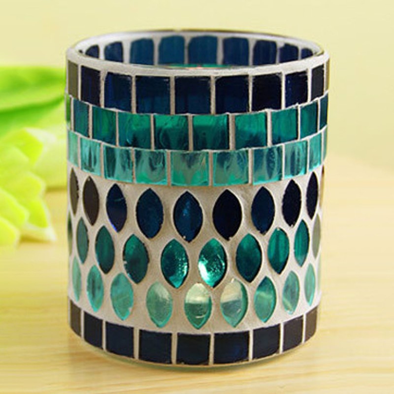 Mosaic Votive Candle Holder Handcrafted Glass Tea Light Holder for