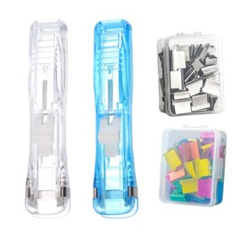 RUIENGCOMM 4Pcs Clam Clip Dispensers with 100 Stainless Steel Metal Refill Clips Multifunctional Lightweight Practical Handheld Paper Clam Clip Dispenser Suitable for Office Home School Supplies