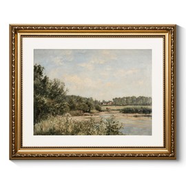 ARPEOTCY Vintage Gold Framed Wall Art Decor, Nature Landscape RiversideTrees Paintings, Victorian Wall Decor for Living Room Bedroom Bathroom, Canvas Prints Antique Frame Artwork, 13x16 inch