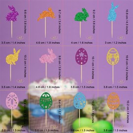 Chewarelly 24 Pack Easter Cupcake Toppers - Festive Decoration for Spring Baked Goods - Glitter Cardstock Material - Perfect for Easter Celebrations(Bunny & Eggs Design)