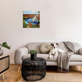 Stupell Industries French Bulldog Drinking Summer Pool Pet Humor, Designed by Lucia Heffernan Canvas Wall Art, 24x24, Beige