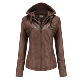 Tagoo Faux Leather Jacket Women Motorcycle Coat for Biker with Removable Hood Plus Size