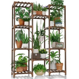 Bamworld Plant Stand Indoor Outdoor Tall Plant Shelf for Multiple Plants Pots Wood Flower Stand Large Flower Holder for Living Room, Patio, Balcony, Garden Decor, Brown | Bamworld