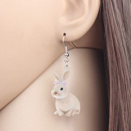 DOWAY Acrylic Fancy Easter Bunny Hat Scarf Dress Costume Rabbit Umbrella Hare Earrings Dangle Drop Funny Animal Jewelry for Women Girl Novelty Gift (Beige)