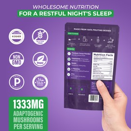 Mushroomtropics Dreamy Hot Cocoa Blend Mix Organic Mushroom Coffee with Reishi, L-Theanine, Chamomile & Adaptogens, Organic, Non-GMO, Caffeine-Free Instant Cocoa