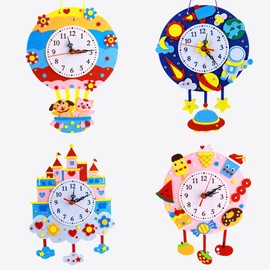 4 Pcs Felt DIY Wall Clock Craft Kit, Teaching Clock, Time Learning Tool