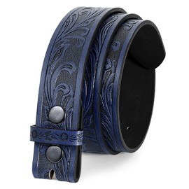 UpFind Men Women Western Belt Strap without Buckle 1.5" Wide Cowboy Cowgirl Floral Embossed PU Leather Belt Strap for Jeans,Blue