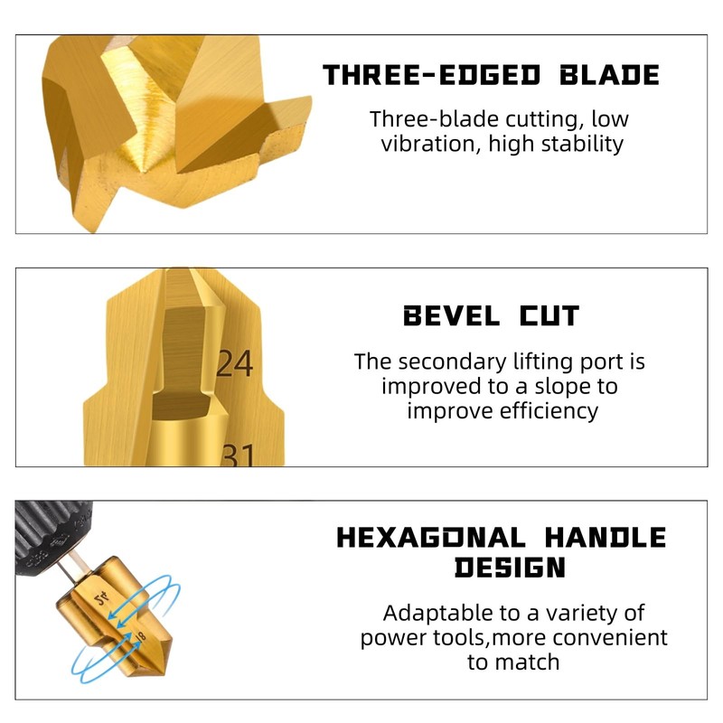 yikinb 3 Pcs PPR Lifting Step Drill Bits,Expansion Repair Drill