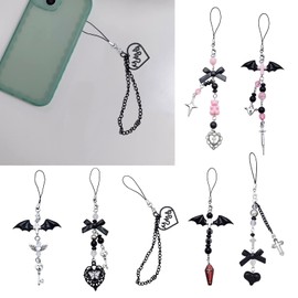DIIOOMIEEU Goth Phone Charm Pendant Kawaii-Key Chain for Bag Accessory Women Guitar Strap Lanyard Beaded Keychain Pendant
