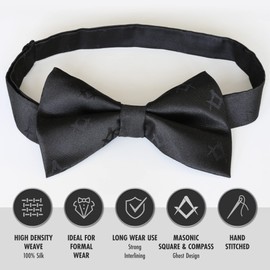 THE MASONIC COLLECTION - Black Bow Tie For Men - Made With 100% Silk Woven - Wrapped in Cotton - Adjustable Clip - A Perfect Masonic Gift Accessory For Freemason Men