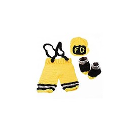 Crochet Firefighter Baby Boy Baby Girl Photo Props Infant Kid Hat Clothes Set Knitted Newborn Hat Pants Set for Photography (Yellow)