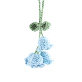 Mirror Hanging Car Accessories Cute Little Lily of The Valley, Hand Knitted Crochet Flower Decor for Mirror, Rear View Mirrors,Key Chains (Blue)