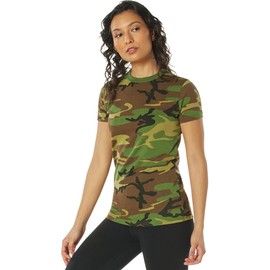 Rothco Women's Long Length Camo T-Shirt - Stylish and Comfortable Camouflage Fashion, Woodland Camo, S