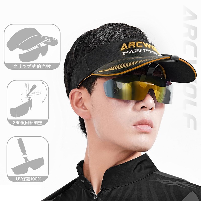 ARCWOLF Polarized Sunglasses, Clip On Sunglasses, Flip-Up, Over Glass, Cap