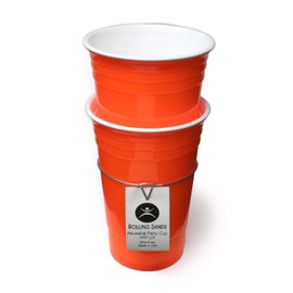 Rolling Sands Reusable BPA-Free 16 Ounce Neon Orange Party Cups with Lids - 2 Pack, Made in USA