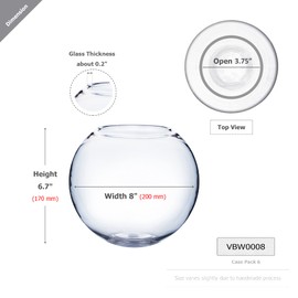 WGV Bowl Glass Vase, Diameter 8", Height 6.5", Open Width 3.75", (Multiple Sizes Choices) Clear Bubble Planter Terrarium Fish Bowl for Wedding Event Home Decor, 1 Piece (VBW0008)
