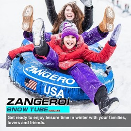 Heavy Duty Snow Sleds for Kids & Adults - 47 inch Inflatable Snow Tube with Cover (Light Blue)