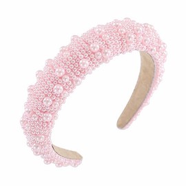 Diademas de Perlas para Mujeres Y Niñas, Diadema con Cuentas Y Joyas, Gruesa Y Acolchada, Accesorios para El Cabello para Bodas Y Cumpleaños, Color Rosa
