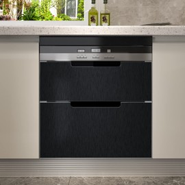 CRE8TIVE Thick Black Stainless Steel Contact Paper for Appliances Brushed Metallic Black Wallpaper Peel and Stick Heat Resistant Removable Wallpaper for Kitchen Dishwasher Fridge Oven Cabinets 12"x80"