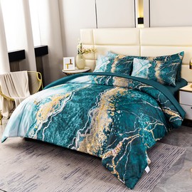 PERFEMET 6-Piece Bed in A Bag Queen Set Aqua Gold Watercolor Marble Comforters with Sheet Soft Luxury Retro Artwork Aqua Green Tie Dye Bedding Comforter Set(Aqua, Queen)