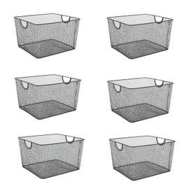 YBM HOME Household Wire Mesh Open Bin Shelf Storage Basket Organizer Black For Kitchen Pantry, Cabinet, Fruits, Vegetables, Pantry Items Toys 10” x 9” x 6”, 6-Pack, Black