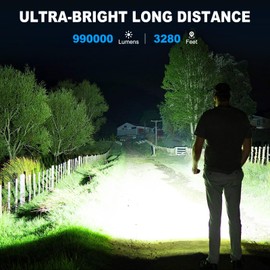 Cinlinso Rechargeable LED Flashlights 990000 High Lumens 2 Pack, Super Bright Flash Light with 7 Modes, IPX7 Waterproof, Powered Handheld Flashlight for Home Camping Emergencies