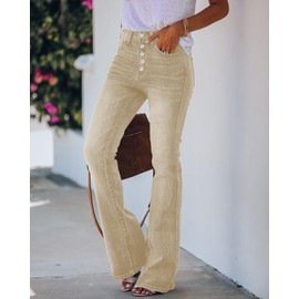 Koinshha Womens High Waisted Jeans Boyfriend Stretch Flare Casual Bootcut Denim Pants Khaki